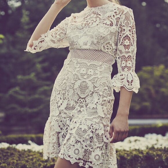 Mestiza New York White Nude Lucia Ruffled Lace Mini Dress 2